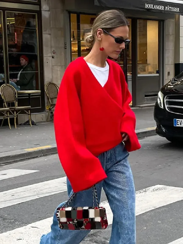 One-DAY Sale Casual V Neck Long Sleeve Christmas Sweater