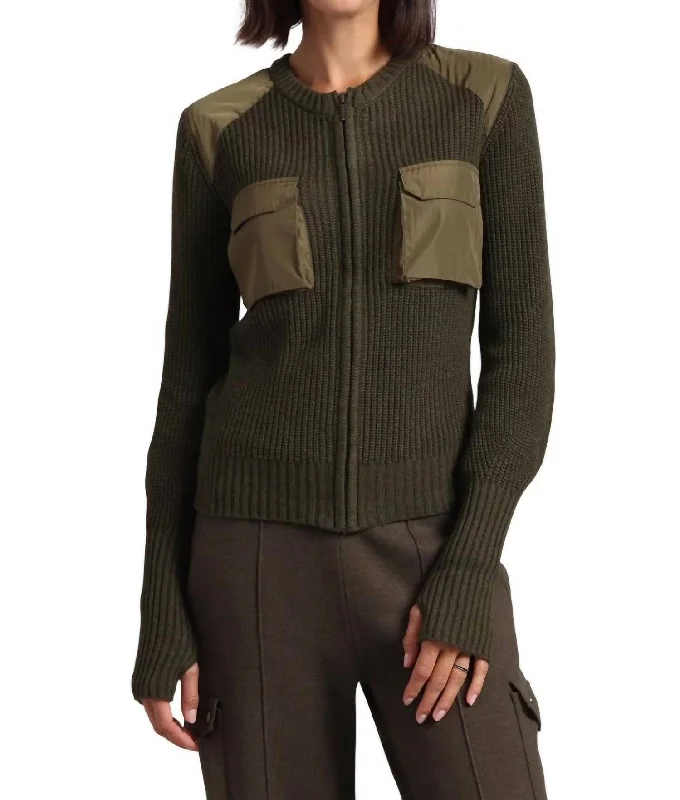 Mega Deal Cotton Cashmere Shaker Utility Zip Up In Army-Olive