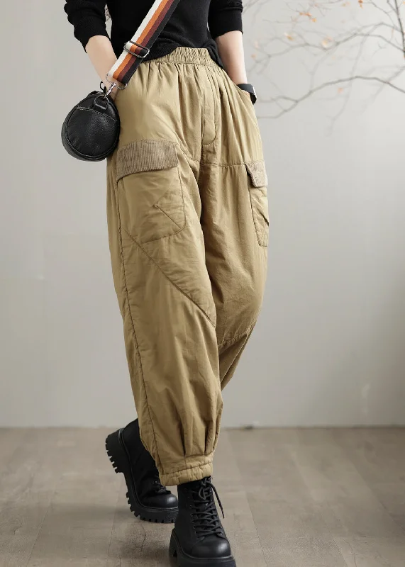 Huge Savings Casual Khaki Pockets Patchwork Fine Cotton Filled Pants Winter