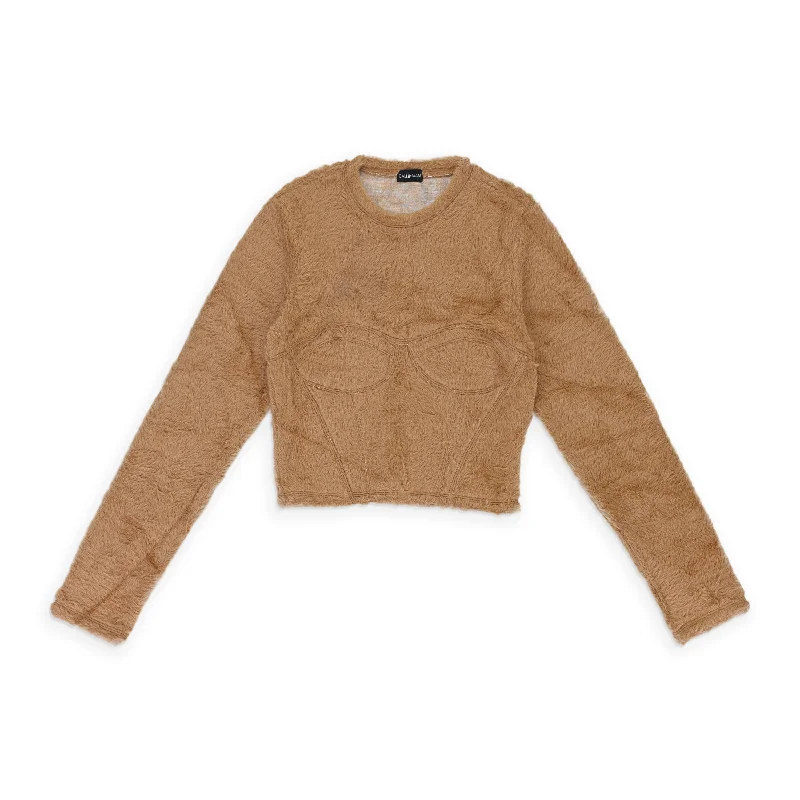 Weekend Bargains to Grab CALLIPYGIAN TEXTURED BUSTIER CAMEL LONG SLEEVE T-SHIRT