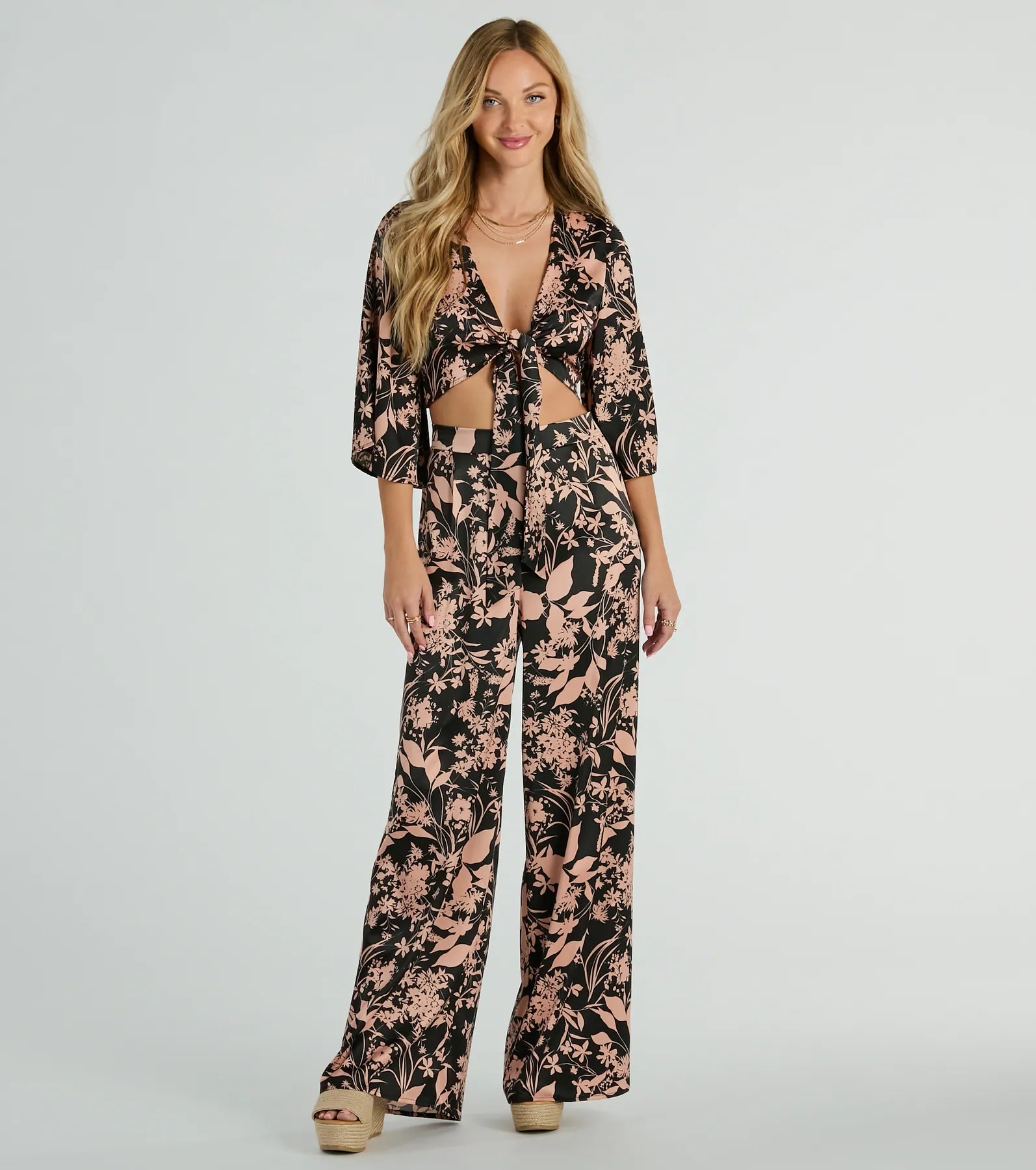 Can't Miss Flawless Floral High Rise Wide-Leg Satin Pants