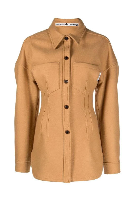 Weekend Savings Spectacle Alexander Wang Drop Shoulder Wool Shirt - Camel
