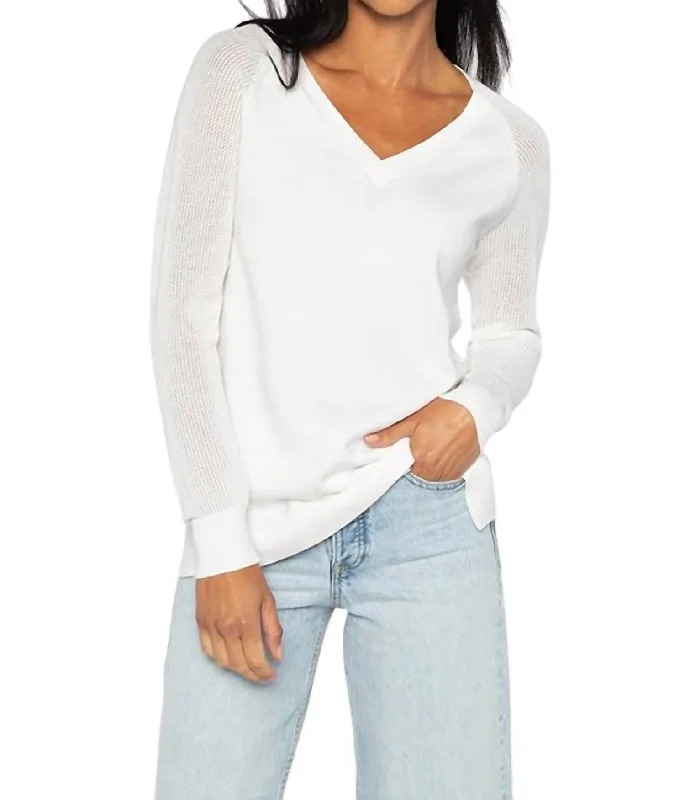 Seasonal Clearance Openwork Sleeve Sweater Top In White