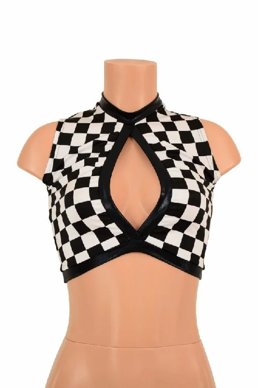 Quick Sale Sleeveless Keyhole Top in Checkered Print