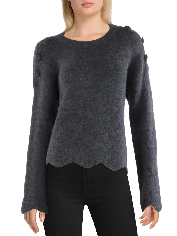 Crazy Deals Womens Button Detail Long Sleeve Crewneck Sweater