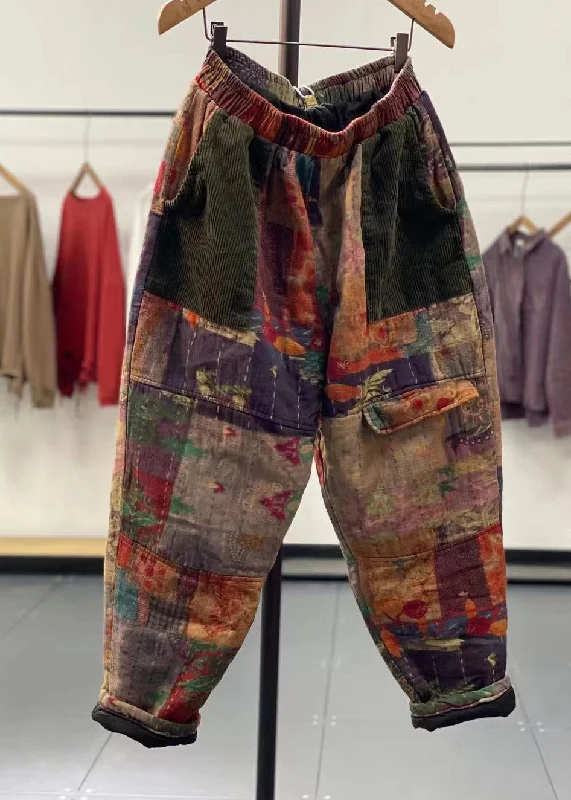 Reduced Prices Vintage Purple Pockets Patchwork Fine Cotton Filled Pants Fall