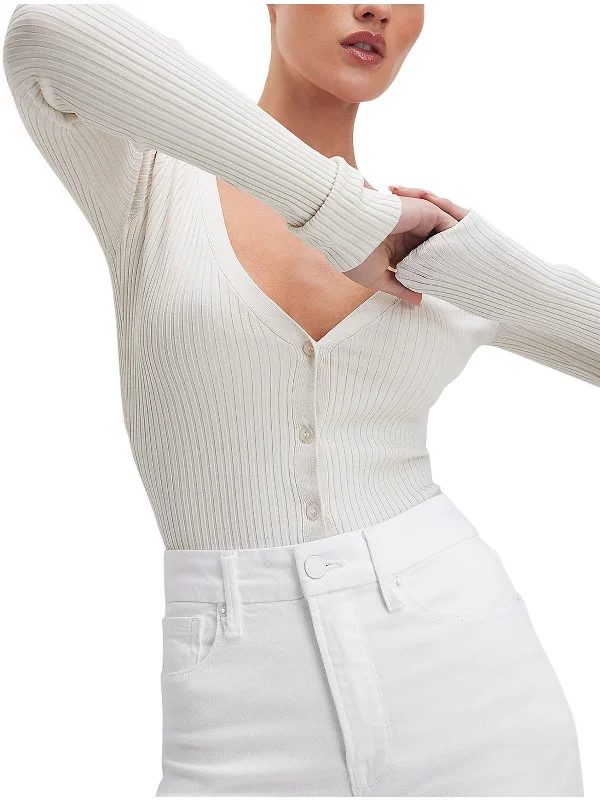 Final Markdown Womens Ribbed Button Up Cardigan Sweater