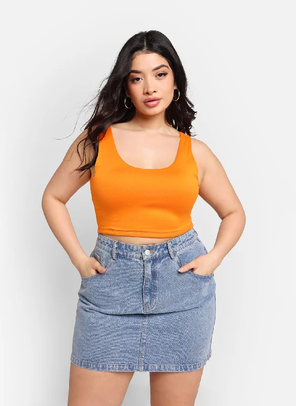 Celebrate the Weekend with Discounts Essential Scoop Neck Crop Top - Orange