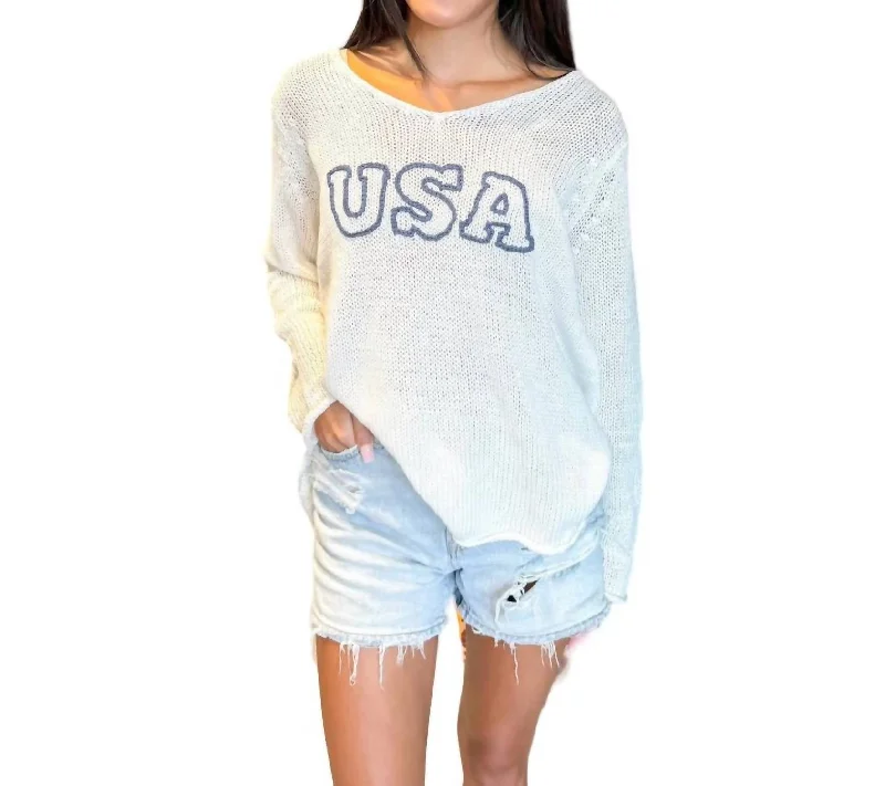 Clearance Event Usa V Neck Sweater In White