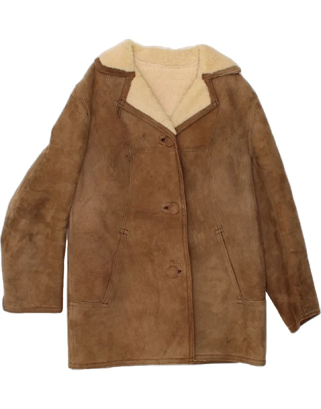 Weekend Bargains to Snag VINTAGE Womens Shearling Coat UK 12 Medium Brown Shearling