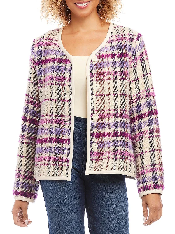 Exclusive Weekend Offers Inside Majestic Magenta Womens Boucle Plaid Cardigan Sweater
