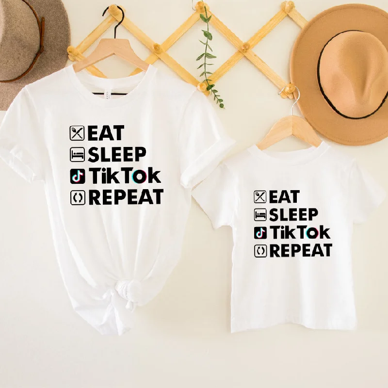 Deal Dash Eat Sleep Tik Tok Repeat Matching White T-Shirts