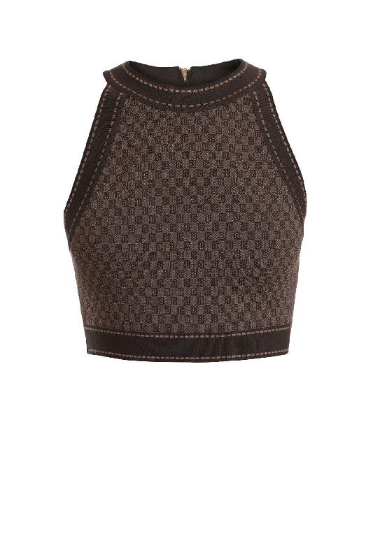 Special Price Balmain Monogram Knitted Crop Top - Brown