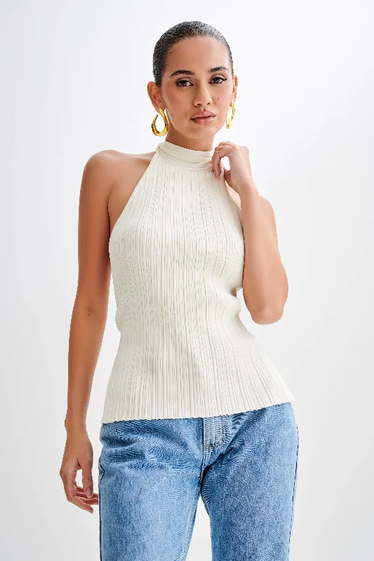 Unmissable Offer Laila Longline Halter Rib Knit Top - Ivory Marle