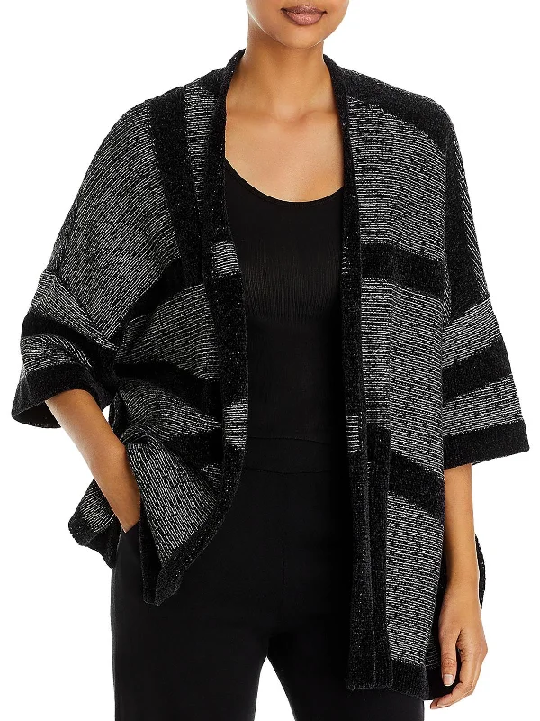 Time-Sensitive Womens Jacquard Side Slits Poncho Sweater