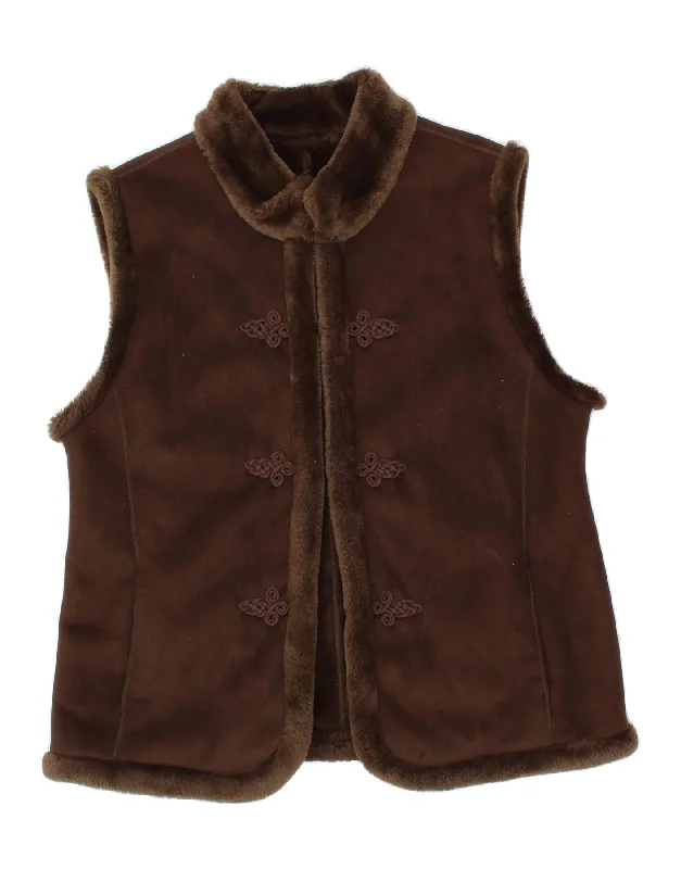 Limited Quantity BASLER Womens Sherpa Gilet UK 16 Large Brown