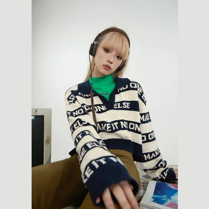 Clearance Items Noe Lettering Open Collar Knit Sweater