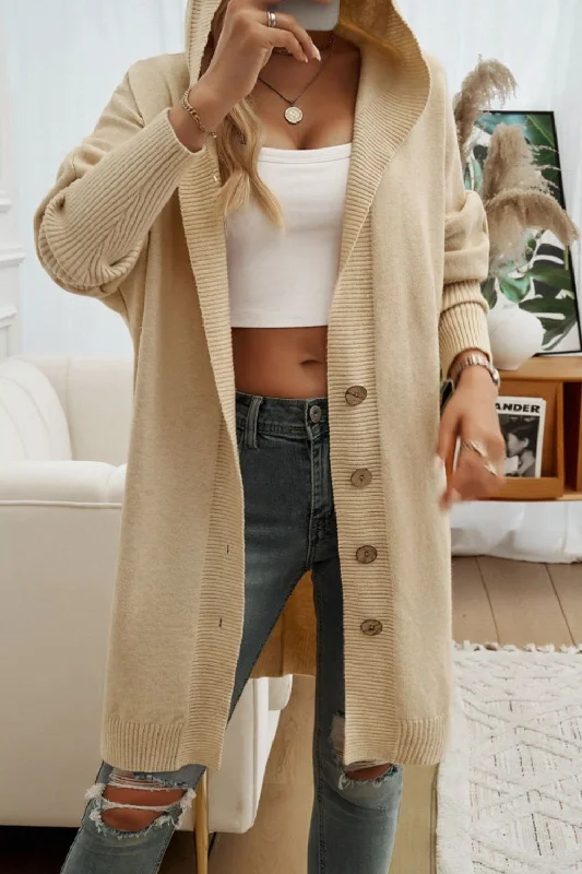 Mega Sale Devine Button Up Long Sleeve Hooded Cardigan
