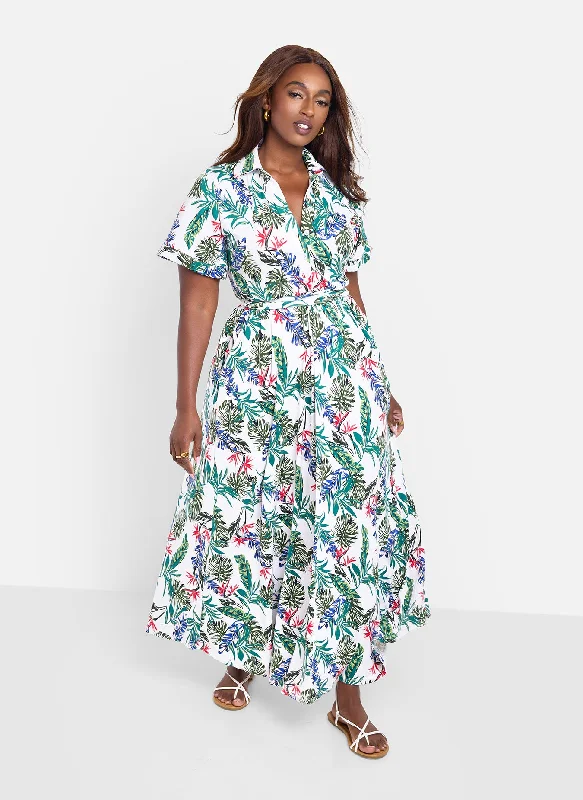Weekend Deal Allow Me Floral Print Button Top Skater Maxi Dress - Green