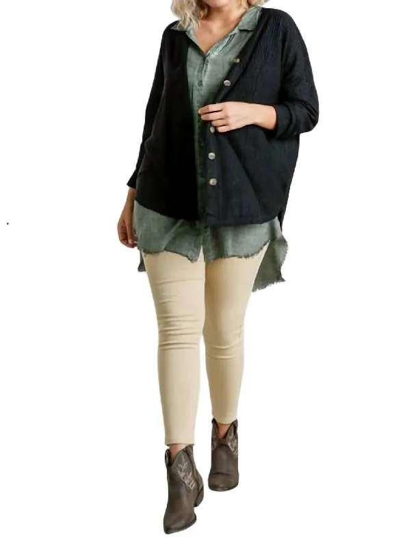 One-Day Only Waffle Knit Cardigan In Black