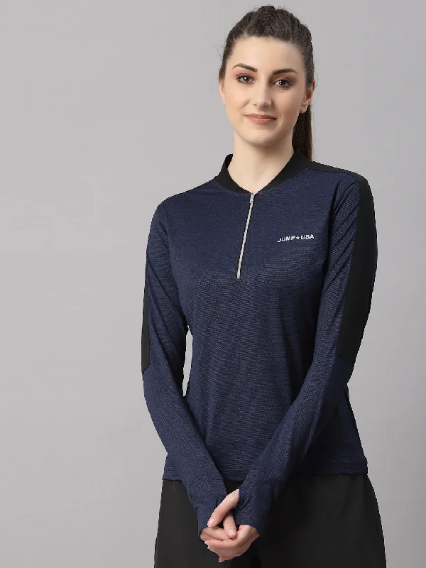 Time-Limited Offer JUMP USA Lifestyle Women Navy Anthra & Black Polyster Stand Collor T-Shirt
