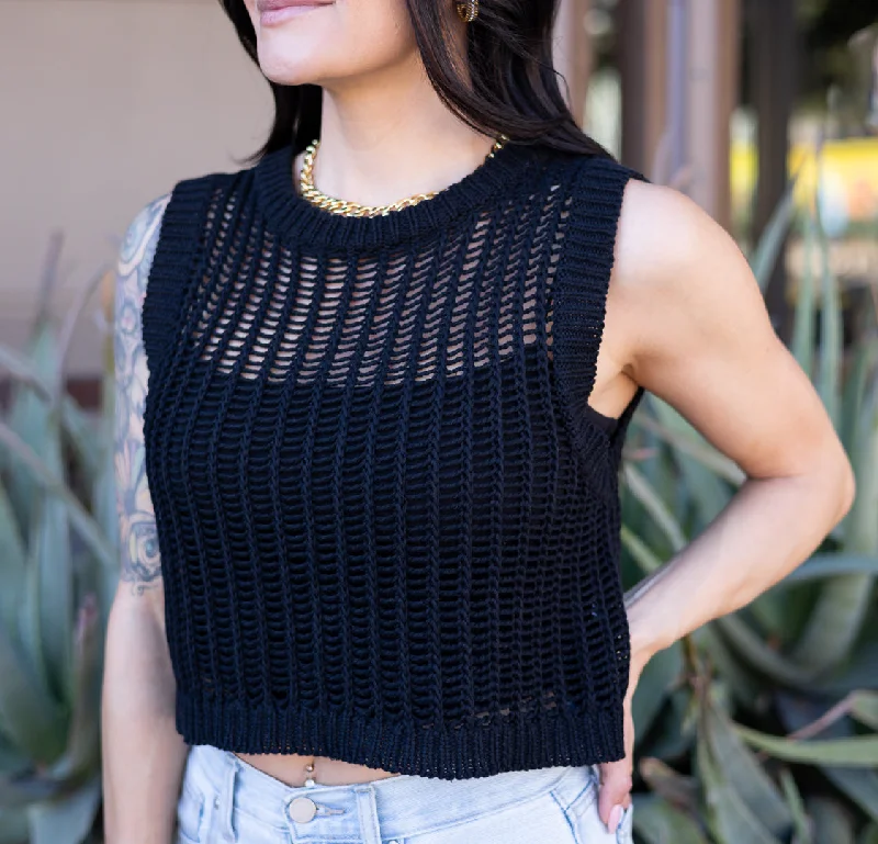 Take Advantage Open Stitch Knit Tank - Black