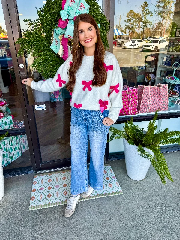 Weekend Deals to Make You Happy Bow Tie Sweater: Magenta