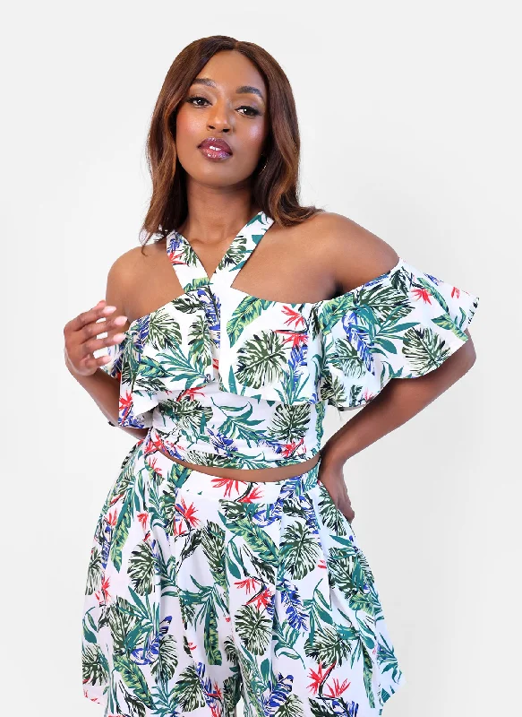 Super Deal Canopy Tropical Print Flutter Top
