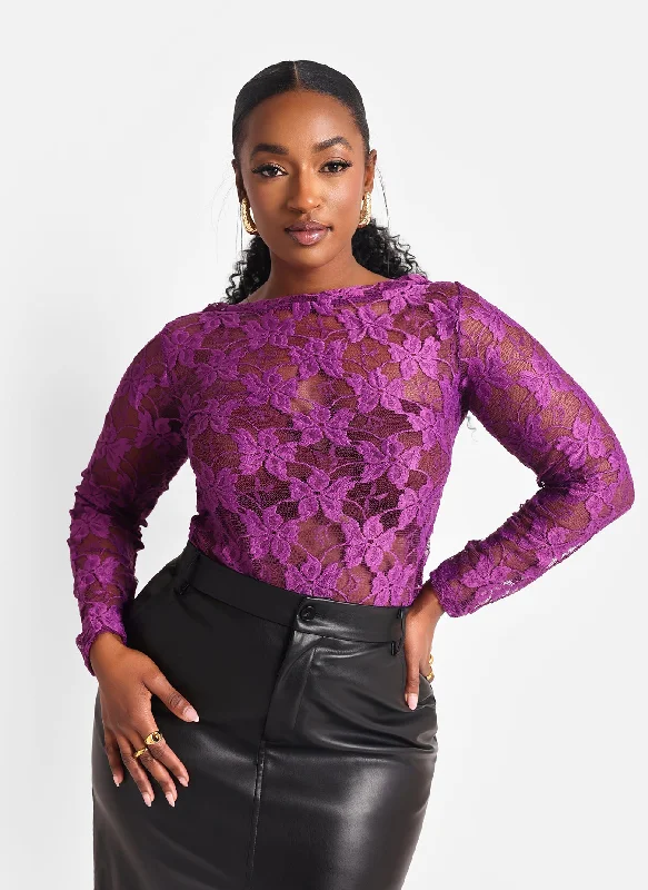 Closeout Rocsi Lace Boat Neck Top