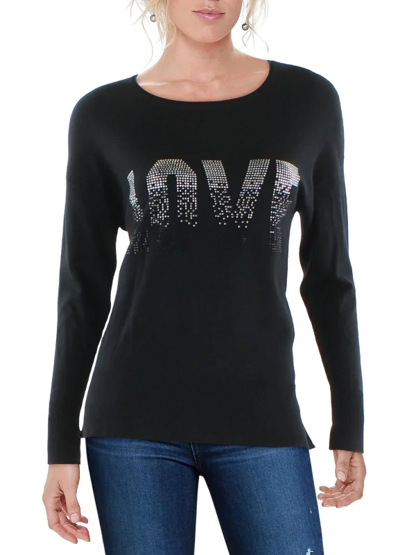 Blowout Sale Womens Embellished Ribbed Trim Pullover Sweater