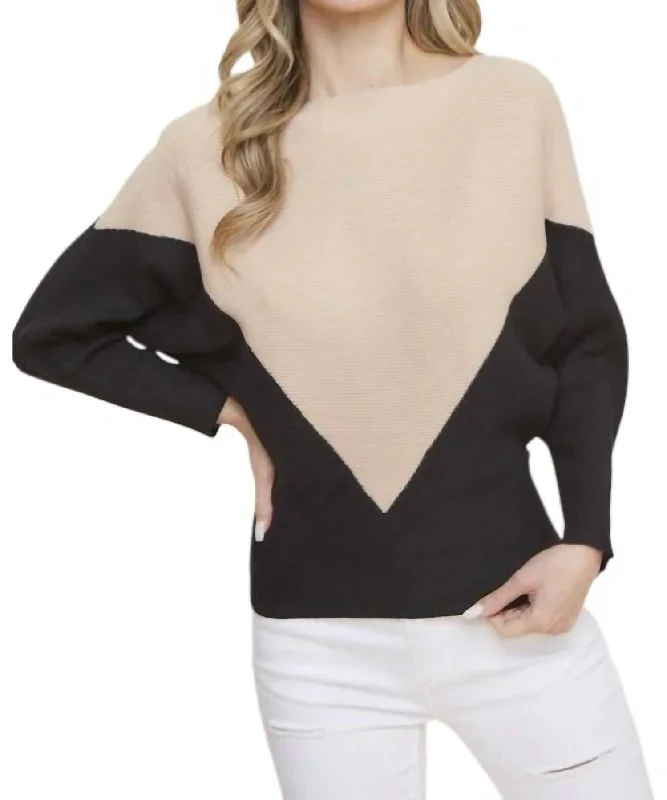 Savings Galore Corinne Color Block Dolman Sleeve Sweater In Mocha/black