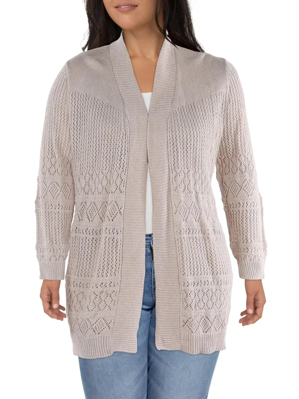 Act Fast Plus Womens Crochet Eyelet Cardigan Sweater