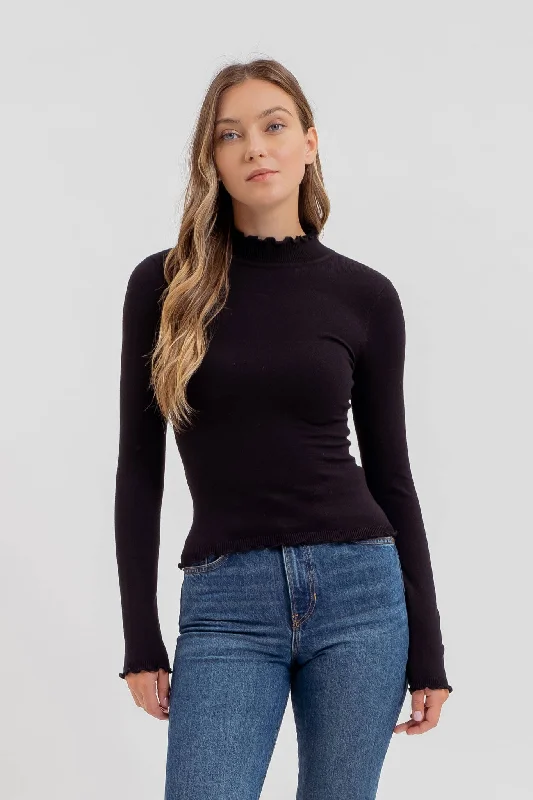 Overstock Sale The Lettuce Trim Mock Neck Sweater