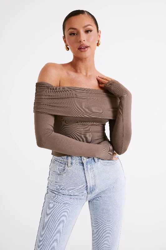 Instant Savings Lucinda Recycled Nylon Off Shoulder Top - Coco