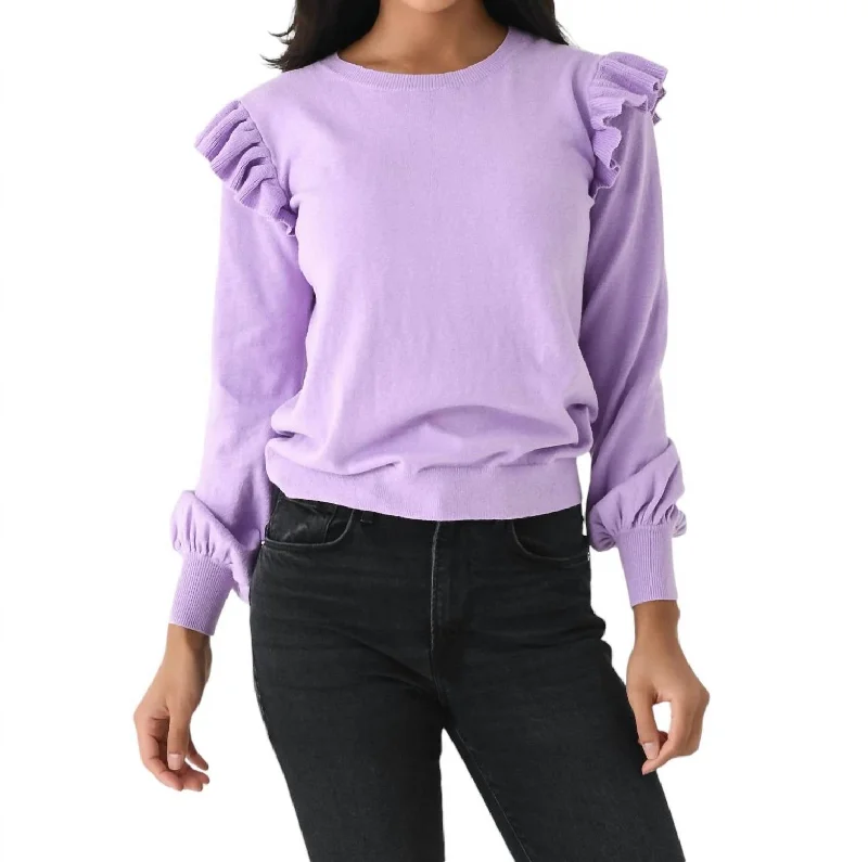 Final Clearance Ruffle Sleeve Sweater In Lavender