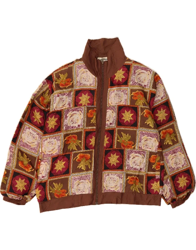 Mega Discount VINTAGE Womens Oversized Bomber Jacket UK 14 Medium Brown Patchwork Silk