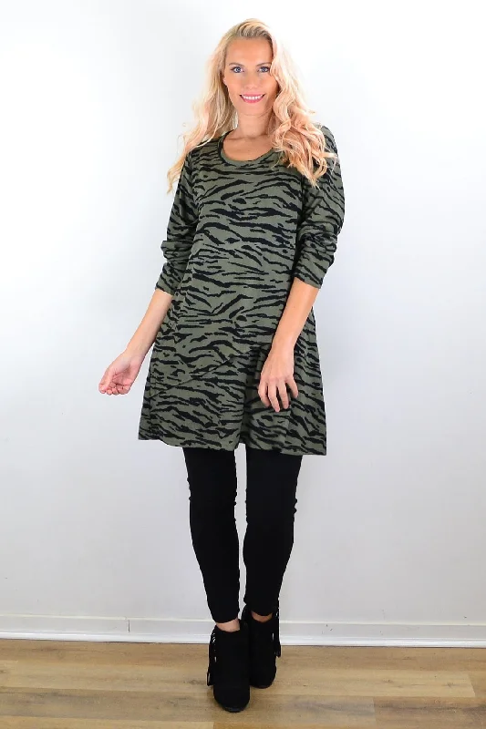 Special Discount Olive Green Animal Print Tunic Top