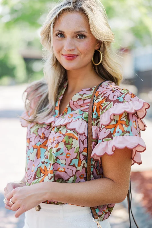 While Supplies Last Way Back When Pink Floral Blouse