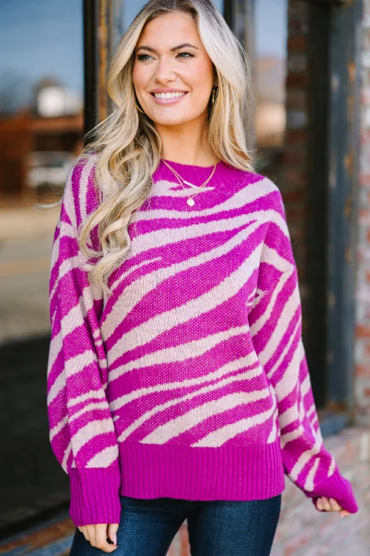 Weekend Deal Stand For Love Magenta Purple Zebra Sweater