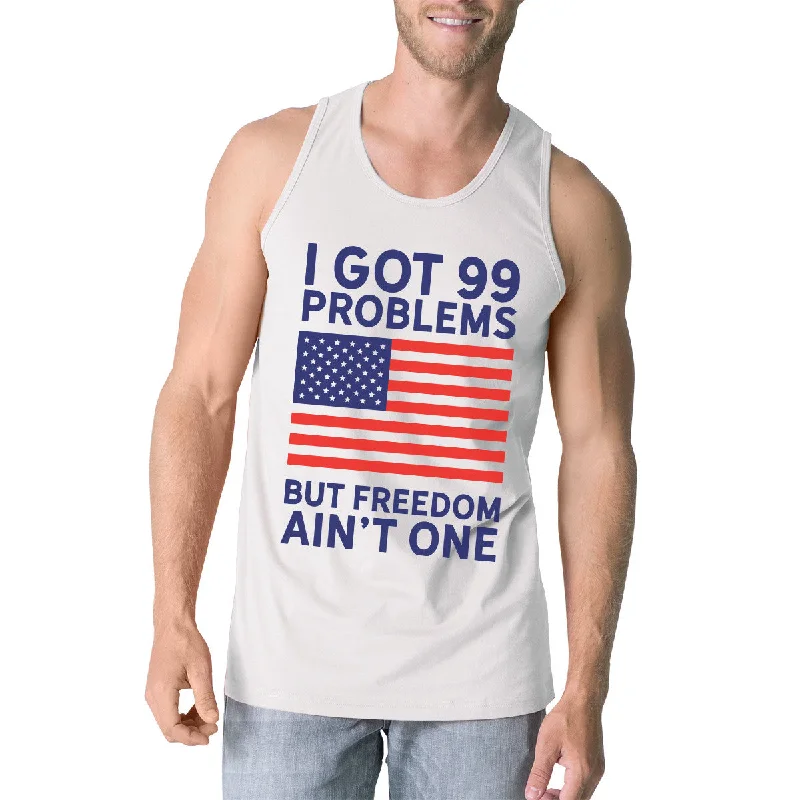 Super Deal Freedom Ain't One Mens White Cotton Tank Top For Fourth Of July