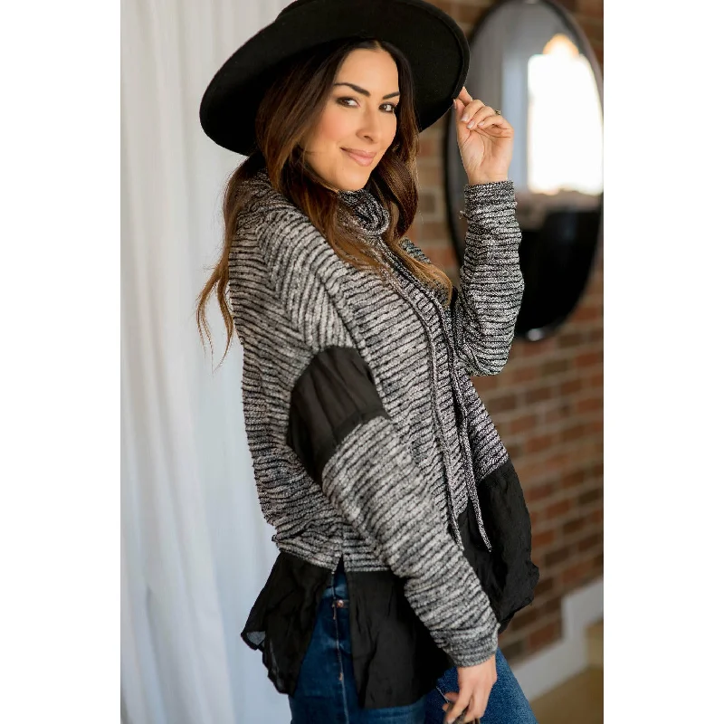 Weekend Bargains to Sizzle Blouse Accent Textured Cowl Neck Sweatshirt - Grey
