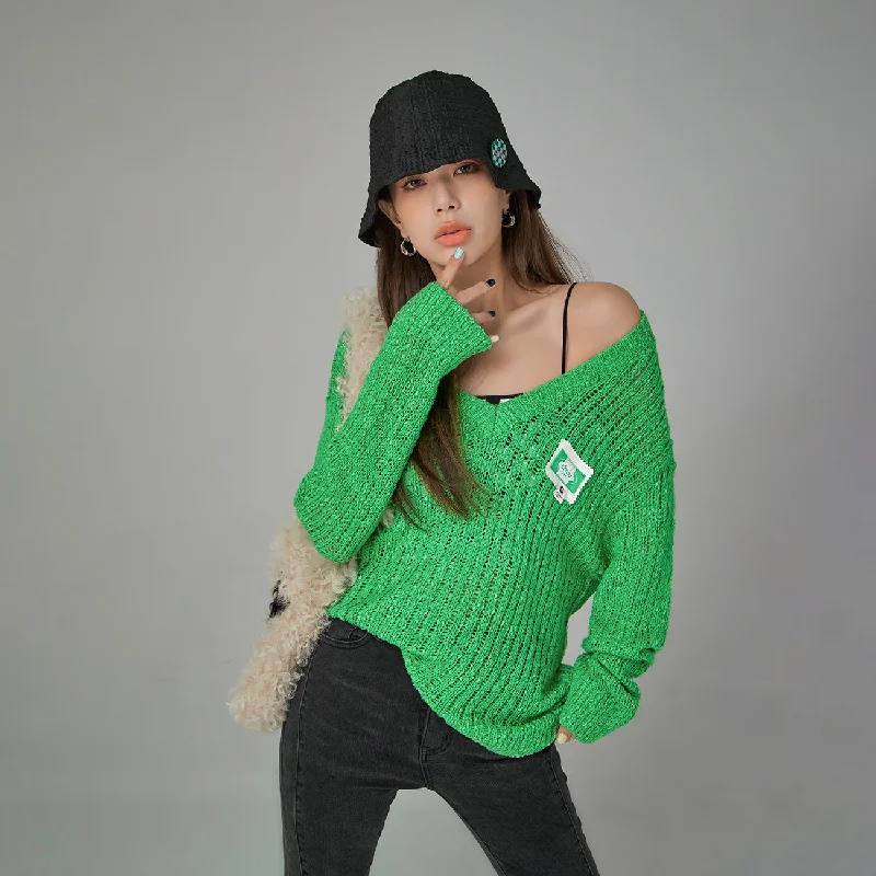 Value Pack V-Neck See-Through Crochet Sweater