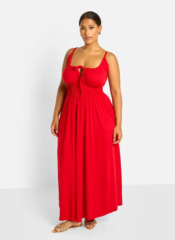 Price Reduction Bai Peasant Top Skater Maxi Dress - Red