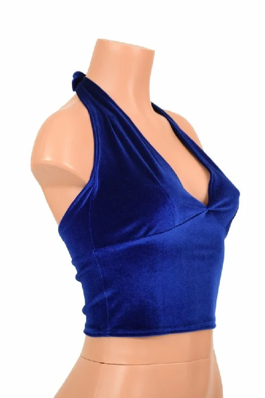 Friends and Family Sale Sapphire Velvet Darted Tie Back "Midi" Halter