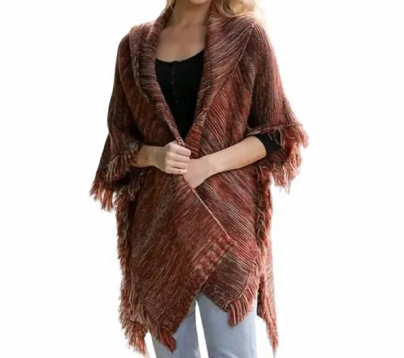 Must-Have Deals Cozy Marled Knit Collared Ruana In Rust