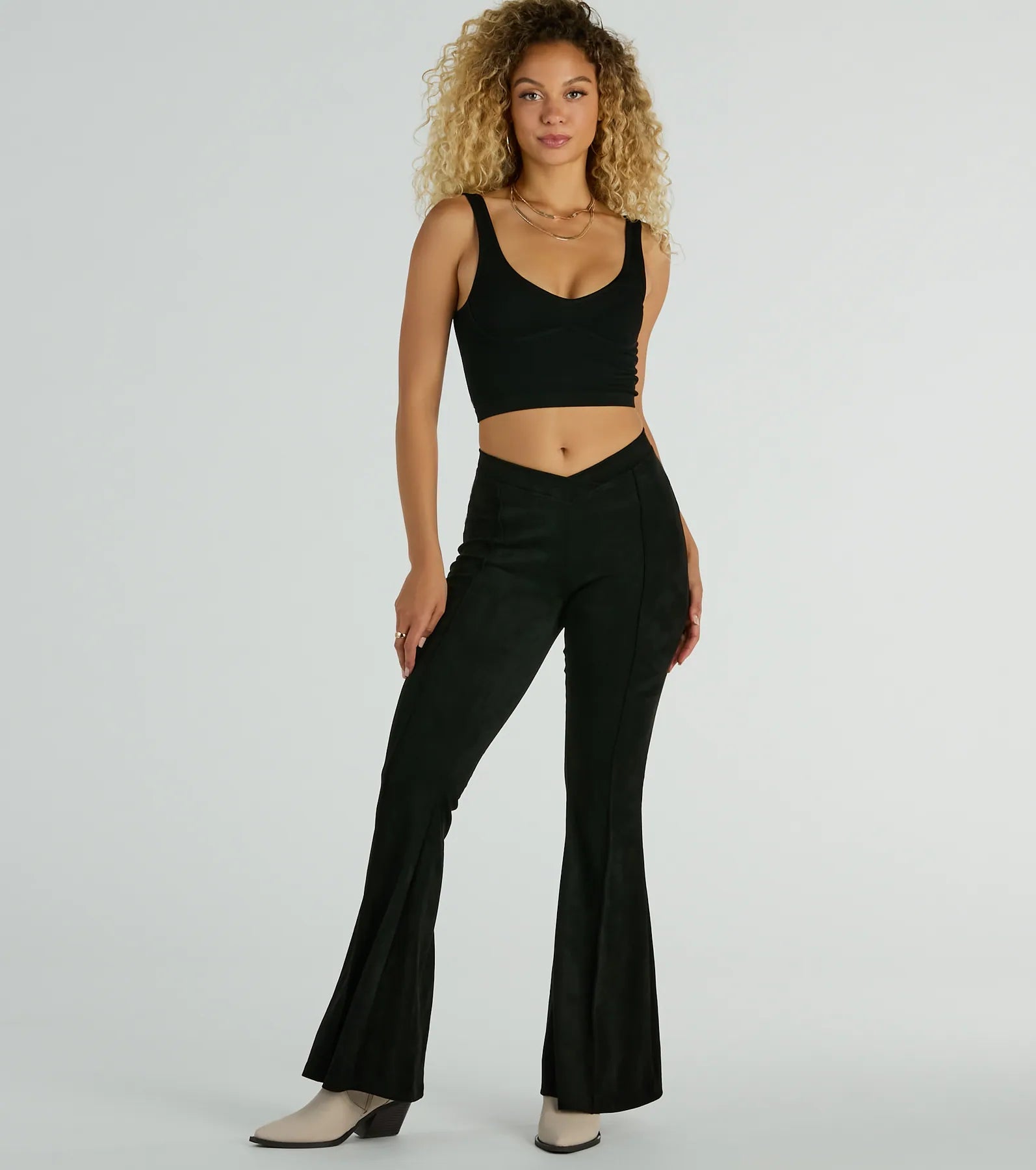 Crazy Deals Season Of Compliments Faux Suede Flare Pants