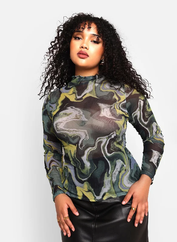 Buy Now Stacy Abstract Print Mesh Top