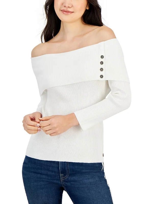 Weekend Deals That Excite Womens Button Trim Ribbed Turtleneck Sweater