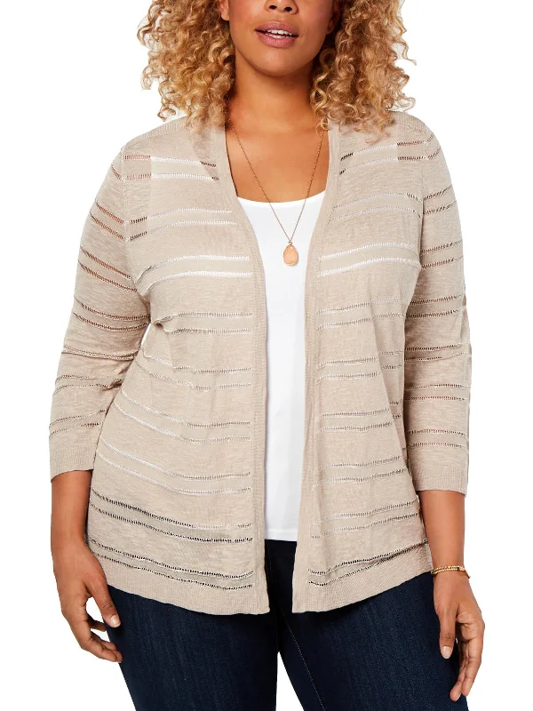 Reduced Rates Plus Womens Knit Striped Cardigan Sweater