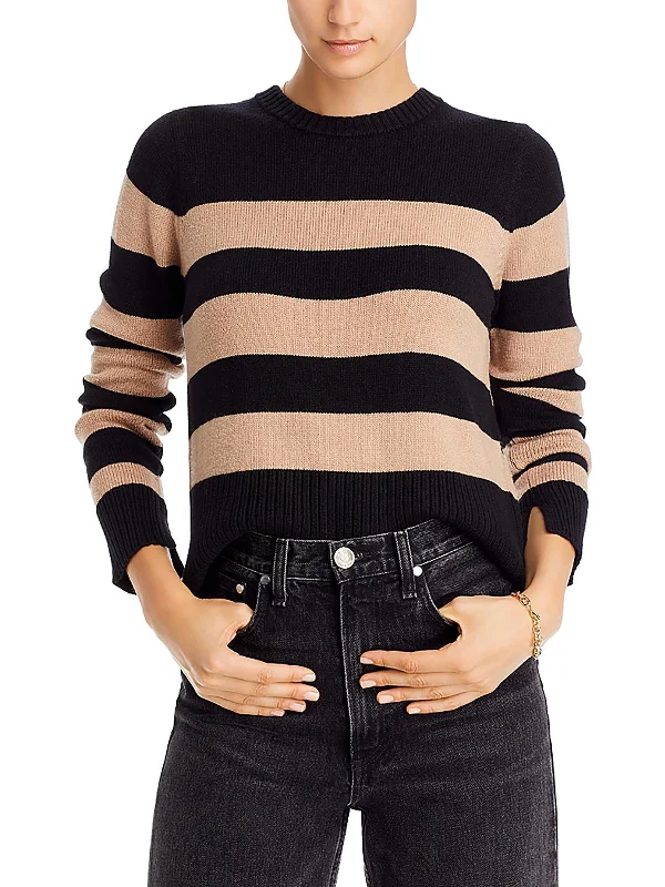 Lowest Price Womens Ribbed Trim Striped Crewneck Sweater